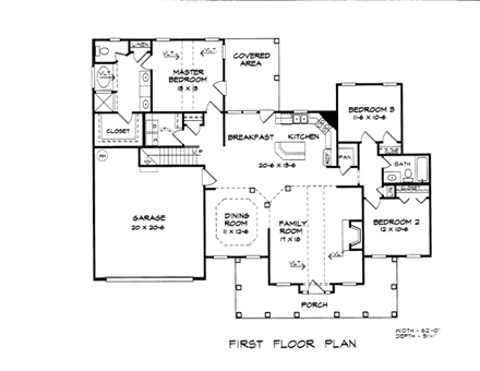 Craftsman House Plan 58197 with 3 Beds, 2 Baths, 2 Car Garage First Level Plan