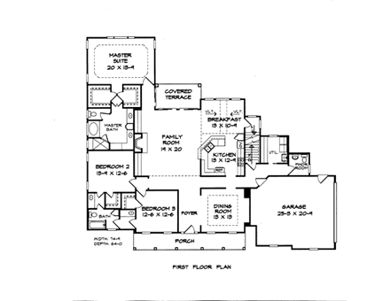 Craftsman House Plan 58198 with 3 Beds, 3 Baths, 2 Car Garage First Level Plan
