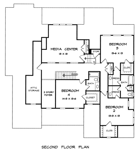 Craftsman House Plan 58201 with 4 Beds, 4 Baths, 2 Car Garage Second Level Plan