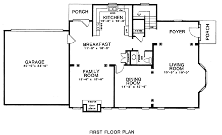 Traditional House Plan 58212 with 4 Beds, 3 Baths, 2 Car Garage First Level Plan