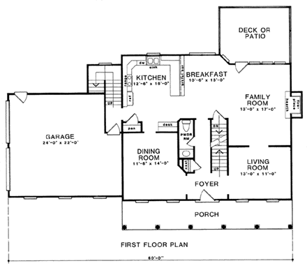 Cape Cod House Plan 58215 with 3 Beds, 3 Baths, 2 Car Garage First Level Plan