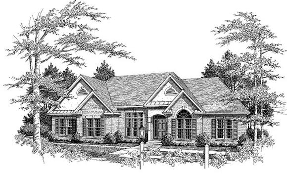 One-Story, Traditional House Plan 58220 with 3 Beds, 3 Baths, 2 Car Garage Elevation