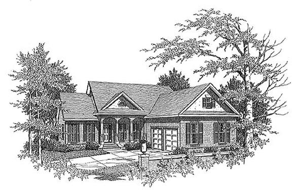 One-Story, Traditional House Plan 58225 with 3 Beds, 2 Baths, 2 Car Garage Elevation