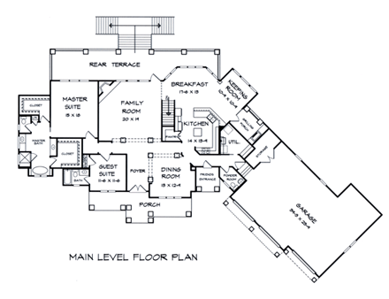 Craftsman House Plan 58232 with 5 Beds, 7 Baths, 3 Car Garage First Level Plan
