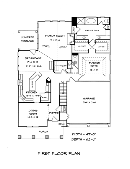 Craftsman, Traditional House Plan 58233 with 3 Beds, 3 Baths, 2 Car Garage First Level Plan