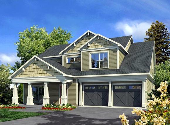 Craftsman, Traditional House Plan 58233 with 3 Beds, 3 Baths, 2 Car Garage Elevation