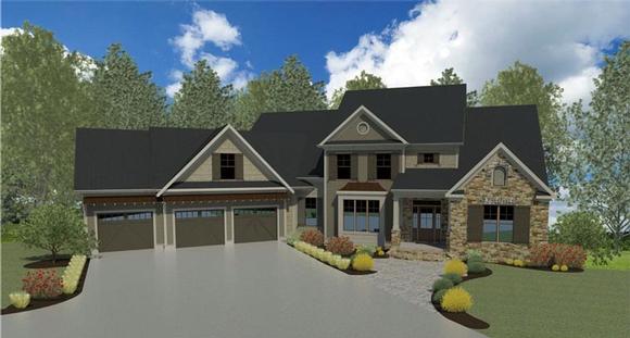 Craftsman, Traditional House Plan 58237 with 5 Beds, 5 Baths, 3 Car Garage Elevation