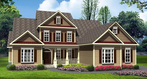 Craftsman, Traditional House Plan 58238 with 4 Beds, 4 Baths, 3 Car Garage Elevation