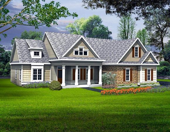 Craftsman, Traditional House Plan 58239 with 3 Beds, 2 Baths, 2 Car Garage Elevation