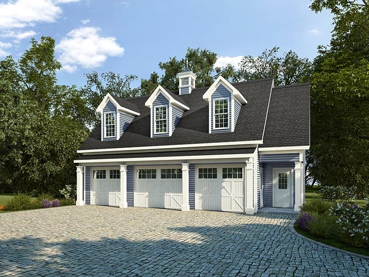 Colonial, Country, Southern Garage-Living Plan 58248 with 1 Beds, 1 Baths, 3 Car Garage Elevation