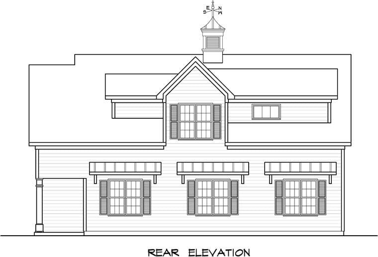 Colonial, Country, Southern Garage-Living Plan 58248 with 1 Beds, 1 Baths, 3 Car Garage Rear Elevation