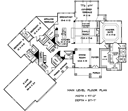Craftsman, Historic House Plan 58249 with 4 Beds, 5 Baths, 3 Car Garage First Level Plan