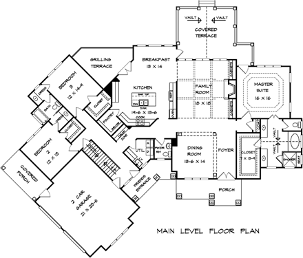 Craftsman, Traditional House Plan 58251 with 3 Beds, 3 Baths, 2 Car Garage First Level Plan