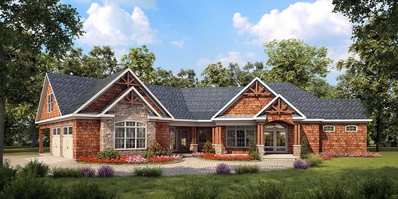 Craftsman, Traditional House Plan 58251 with 3 Beds, 3 Baths, 2 Car Garage Elevation