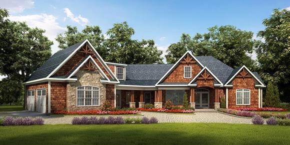 Craftsman, Traditional House Plan 58252 with 3 Beds, 4 Baths, 2 Car Garage Elevation
