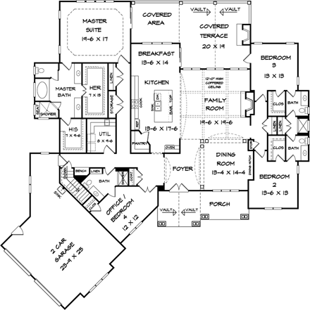 Craftsman House Plan 58253 with 4 Beds, 4 Baths, 2 Car Garage First Level Plan