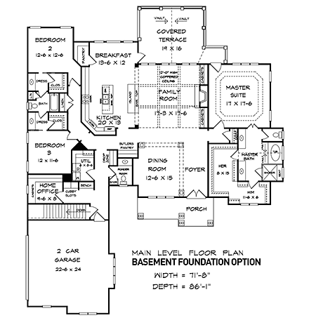 Craftsman House Plan 58257 with 3 Beds, 4 Baths, 2 Car Garage First Level Plan