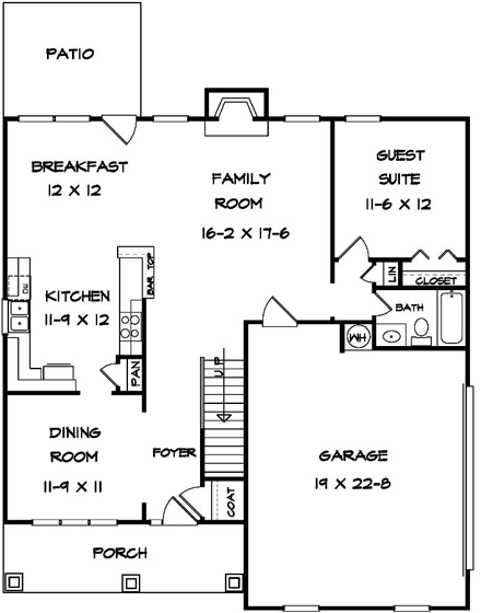 House Plan 58270 with 4 Beds, 3 Baths, 2 Car Garage First Level Plan