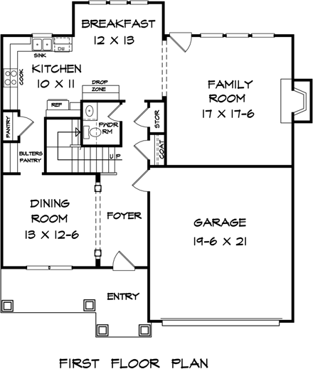 Craftsman, Traditional House Plan 58271 with 4 Beds, 3 Baths, 2 Car Garage First Level Plan