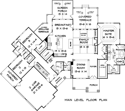 Cottage, Country, Craftsman, Traditional House Plan 58273 with 3 Beds, 3 Baths, 2 Car Garage First Level Plan