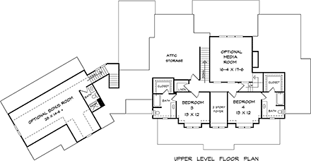 Craftsman, Traditional House Plan 58274 with 4 Beds, 5 Baths, 3 Car Garage Second Level Plan