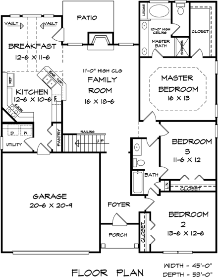 Craftsman House Plan 58278 with 3 Beds, 2 Baths, 2 Car Garage First Level Plan