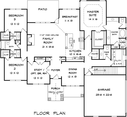 Craftsman, Traditional House Plan 58279 with 4 Beds, 3 Baths, 2 Car Garage First Level Plan