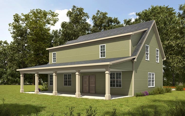 Country, Craftsman, Traditional Garage-Living Plan 58287 with 1 Beds, 2 Baths, 3 Car Garage Rear Elevation