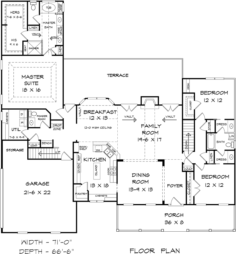 Country, Southern House Plan 58288 with 3 Beds, 3 Baths, 2 Car Garage Level One
