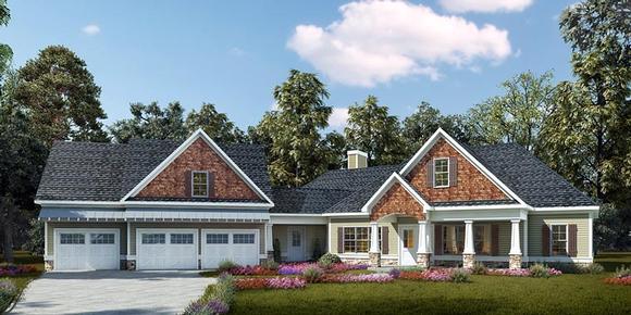 Cottage, Country, Craftsman House Plan 58296 with 4 Beds, 3 Baths, 3 Car Garage Elevation