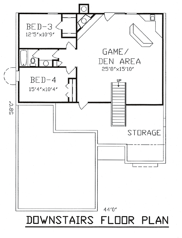 European House Plan 58410 with 4 Beds, 3 Baths, 2 Car Garage Lower Level