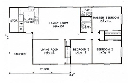 House Plan 58422 with 3 Beds, 2 Baths, 1 Car Garage First Level Plan