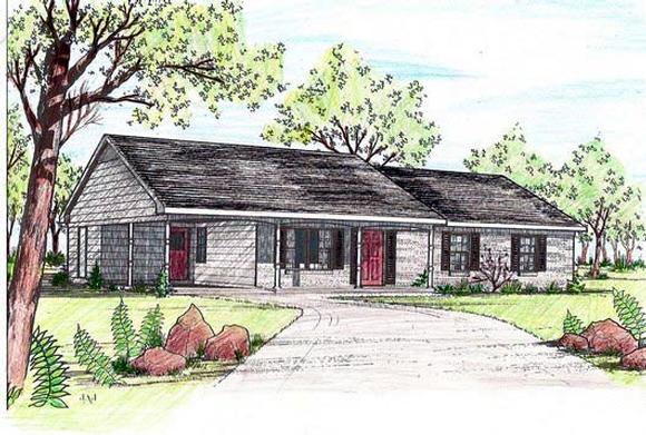 House Plan 58422 with 3 Beds, 2 Baths, 1 Car Garage Elevation