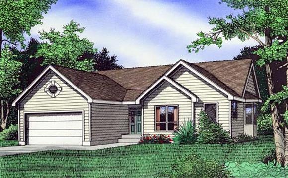House Plan 58423 with 3 Beds, 2 Baths, 2 Car Garage Elevation
