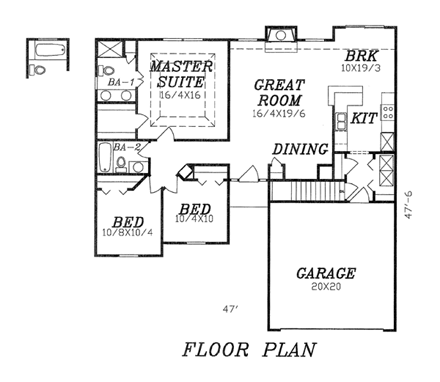 House Plan 58424 with 3 Beds, 2 Baths, 2 Car Garage First Level Plan