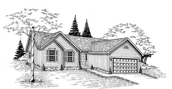 House Plan 58424 with 3 Beds, 2 Baths, 2 Car Garage Elevation