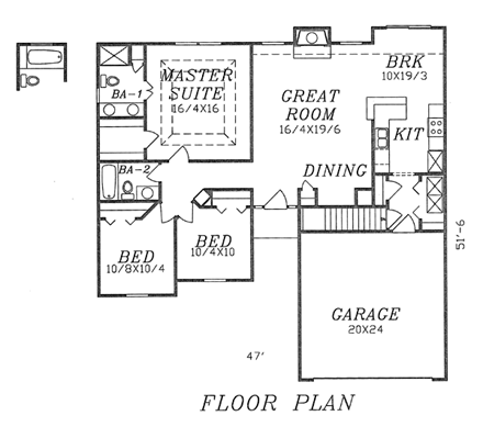 House Plan 58425 with 3 Beds, 2 Baths, 2 Car Garage First Level Plan