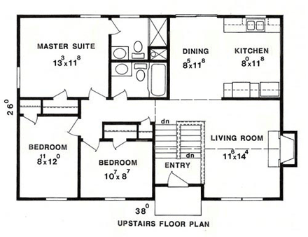 House Plan 58427 with 3 Beds, 2 Baths, 2 Car Garage First Level Plan