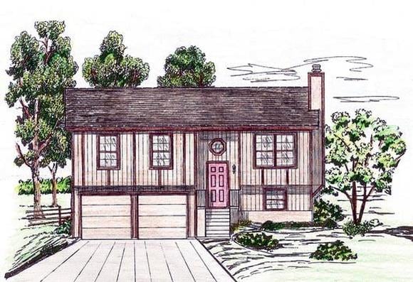 House Plan 58427 with 3 Beds, 2 Baths, 2 Car Garage Elevation