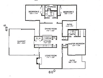 House Plan 58429 with 3 Beds, 2 Baths, 2 Car Garage First Level Plan