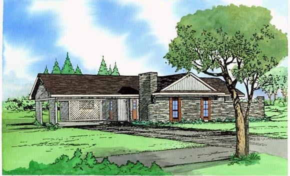 House Plan 58429 with 3 Beds, 2 Baths, 2 Car Garage Elevation