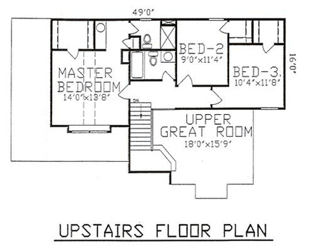 House Plan 58431 with 3 Beds, 3 Baths, 2 Car Garage Second Level Plan