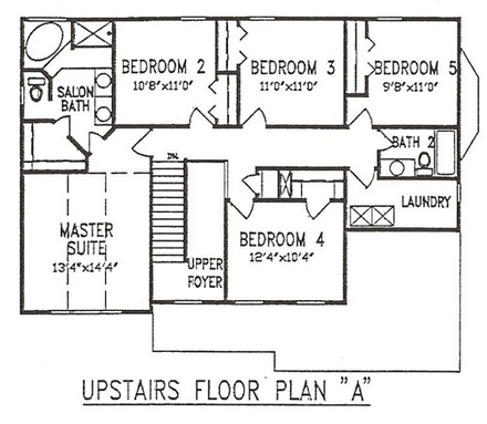 House Plan 58484 with 5 Beds, 3 Baths, 2 Car Garage Second Level Plan