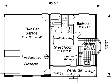 Ranch House Plan 58506 with 1 Beds, 1 Baths, 3 Car Garage First Level Plan