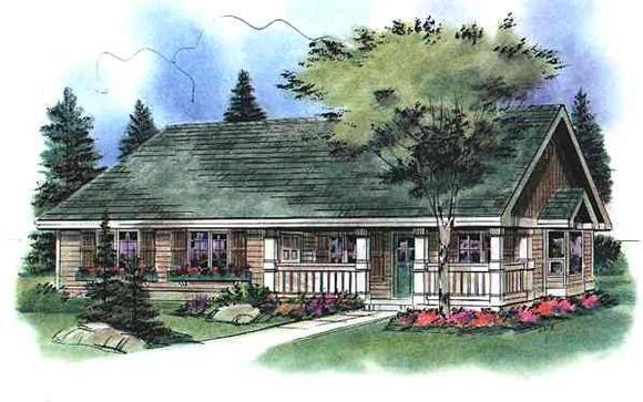 Ranch House Plan 58506 with 1 Beds, 1 Baths, 3 Car Garage Elevation