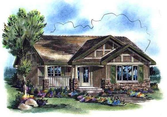 Craftsman, Narrow Lot, One-Story House Plan 58507 with 2 Beds, 1 Baths Elevation
