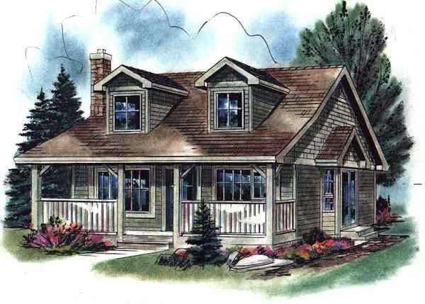 Cape Cod, Narrow Lot, One-Story House Plan 58508 with 2 Beds, 1 Baths Elevation