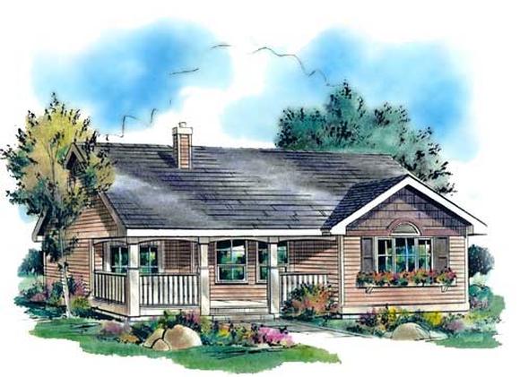 Narrow Lot, One-Story, Ranch House Plan 58511 with 3 Beds, 1 Baths Elevation