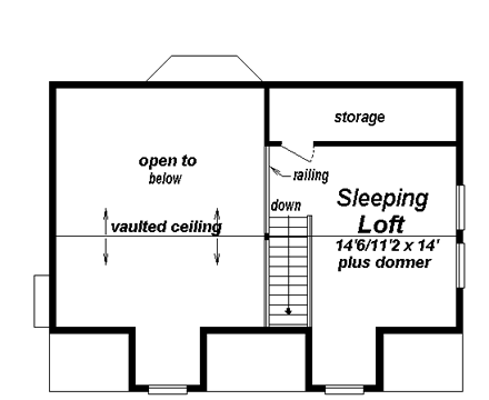 Cape Cod, Narrow Lot House Plan 58514 with 2 Beds, 1 Baths Second Level Plan
