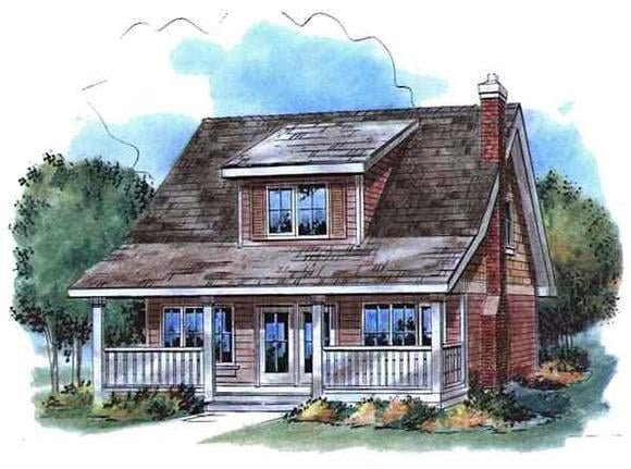 Country, Narrow Lot House Plan 58521 with 3 Beds, 2 Baths Elevation